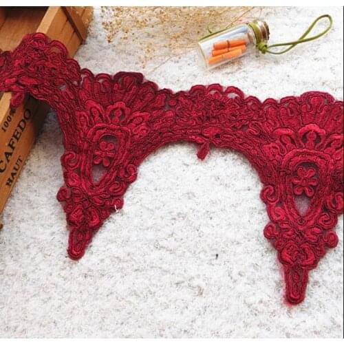 2 Meters Burgundy Sewing Lace Trims Mesh High End Heavy Lace Ribbon Applique for Wedding Dress Decor Craft