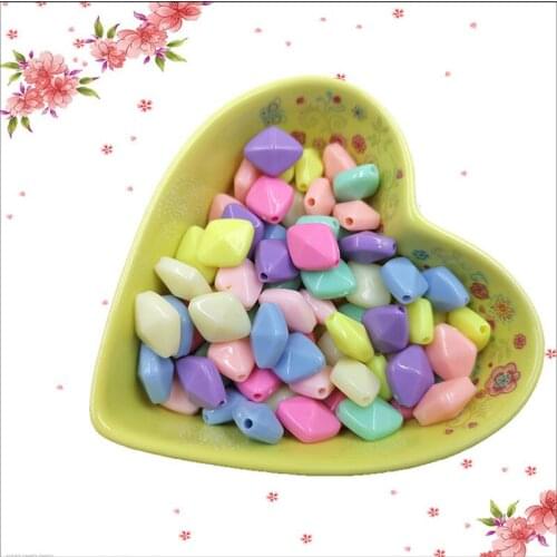 100pcs/lot Colorful Beads Rhombus Shape Acrylic 16mm Loose Beads Spring Color For Kids Handmade Craft Jewelry Making DIY
