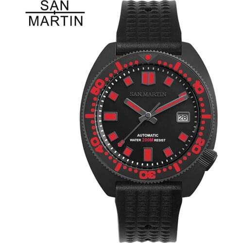 San Martin New Tuna 6105 Stainless Steel Dive Mens Watches Colorful Super Luminous Sapphire 20Bar Automatic Wrist watch for Men