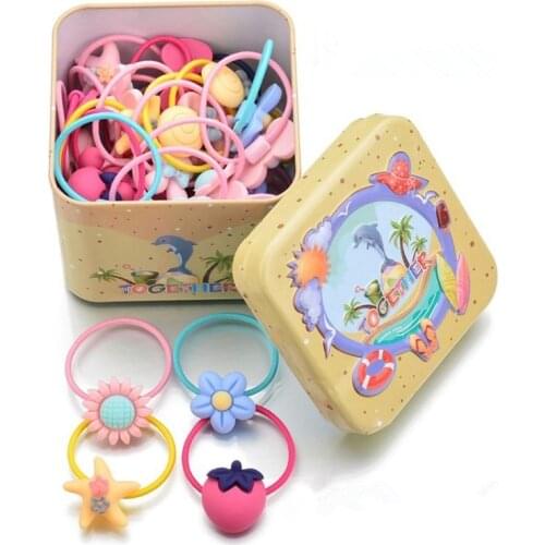 20Pcs/Lot Korean Style Children Flower Elastic Hair Bands Dolphin Cartoon Box Set Cute Scrunchy Fashion Girls Hair Accessories