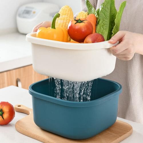 Double-Layer Plastic Drain Basket Drain Basket Colander Fruit Vegetable Washing Basket Strainer Kitchen Storage Tool Food Basket