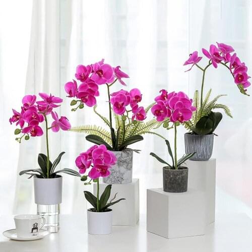 Simulation Phalaenopsis Bonsai Artificial Silk Flowers Pot Plant Wedding Flower Orchid Floral Flowers Pot Artificial Flower