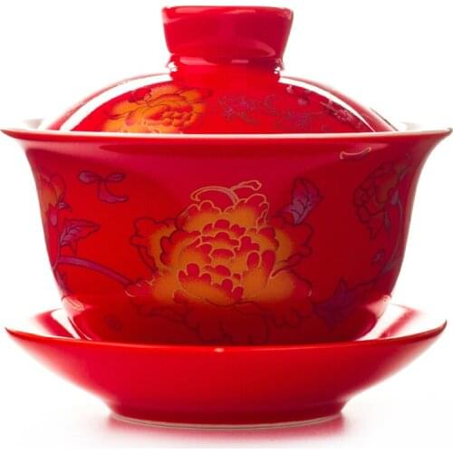 Chinese Tureen Cup Ceramic Teapot Tea Kettle D-ragon/Peony Chinese Style Kung Fu Tea Sets Best Wedding Gift For Friends D007