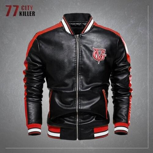 PU Leather Jackets Mens Embroidery Patchwork Warm Stand-up Collar Zipper Motorcycle Coats Male Fashion Business Casual Overcoats