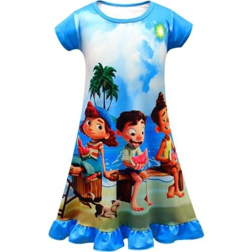 Summer Kids Sleeping Luca Dress Toddler Girls Nightgown Short sleeved Cartoon Children Nightdress Clothing child night skirt