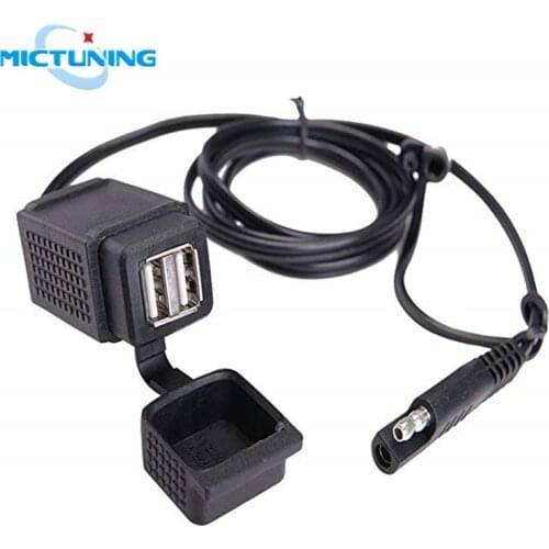 MICTUNING Auto 3.1A Dual Port Power Socket SAE to USB Cable Adapter Connector Universal for Motorcycles Smart Phones Tablet GPS
