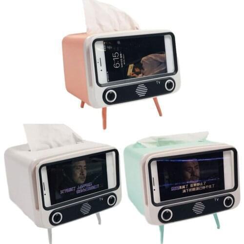New Cute Tissue Box Storage Multifunctional Creative Paper Pumping Phone Holder Paper Storage Box Dust-proof Household TV Shape