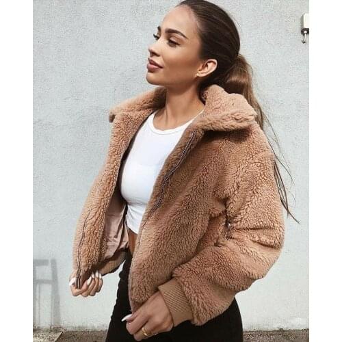 Fashion Women Jacket Casual Teddy Bear Coat Ladies Fleece Zip Outwear Jacket Oversized Overcoat Streetwear