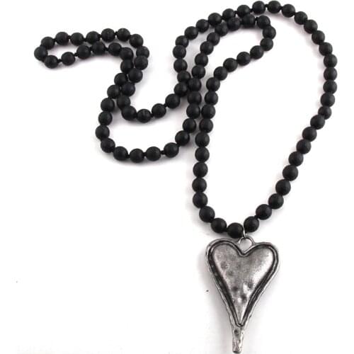 Fashion Bohemian Tribal Jewelry Black Stone Long Knotted Metal Heart Pendant Necklaces