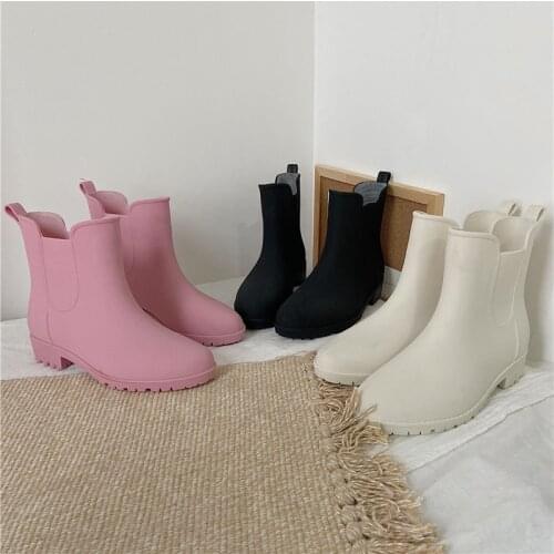 Fashion Short High Heel Rain Boots Womens Classic Rain Boots Waterproof Rubber Shoes Non-slip Kitchen Shoes Martin Water Boots