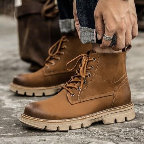 Men boots lace up genuine Leather Martin Boots British cow Leather Boots Autumn Winter Waterproof Ankle Boots Shoes men