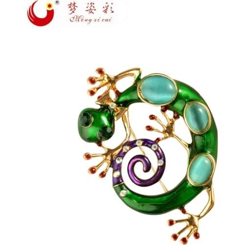MZC New Arrival Green Enamel Esmaltes Lizard Brooches Pin for Men Gecko Natural Stone Insect Brooch Corsages Broshes jewelry