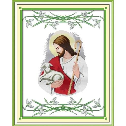 Jesus and sheep cross stitch kit people 18ct 14ct 11ct count print canvas stitches embroidery DIY handmade needlework