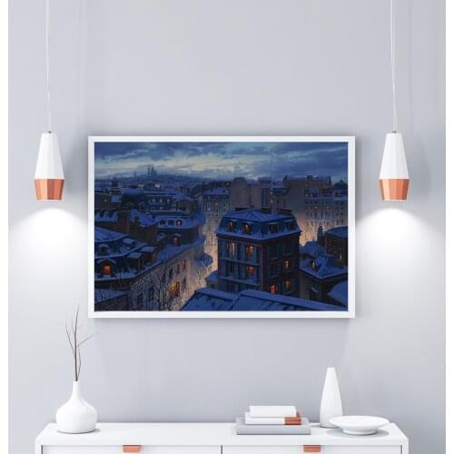 Paris' Roofs Wall Art Frameless Canvas Painting Waterproof Ink 1cm Blank Pictures Landscape Wall Pictures for Living Room