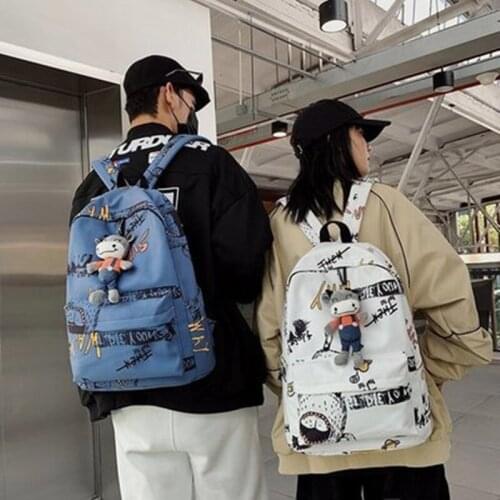 New graffiti letter backpack large capacity Korean campus fashion college style simple high school college student schoolbag
