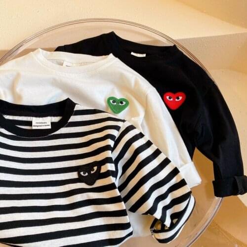 Casual T-Shirts Clothing for Kids Baby Striped Clothes Long Sleeve Heart-shaped Sweatshirt Unisex Pullover Sweater Tops