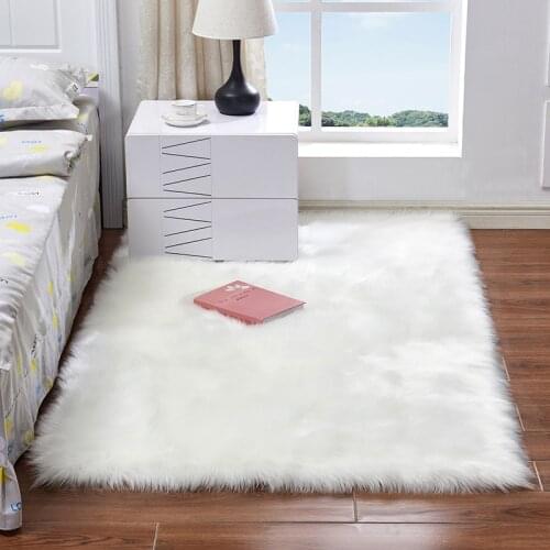 Rectangle Soft Faux Sheepskin Fur wool Area Rugs for Bedroom Floor Shaggy Silky Plush Carpet White Faux Fur Rug Bedside Rugs