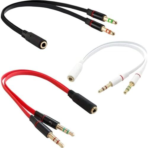 Headphone Splitter(3PACKS) Flat Cable Headset Splitter Cable 3.5mm Female to 2 Male Compatible with PC and Old Version Laptop