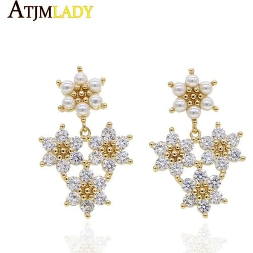 Sparking bling cz cubic zirconia Freshwater Pearls earring for women wedding engagement gift geometric luxury elegance earring