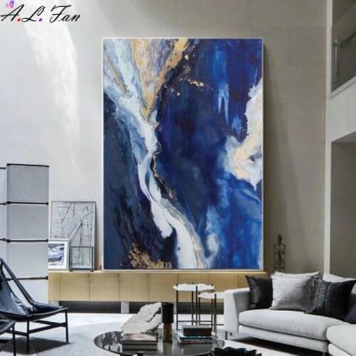 Light Luxury Deep Blue Gray Yellow Abstract Oil Painting Canvas Handmade Painting Home Decor Oil Painting Artwork
