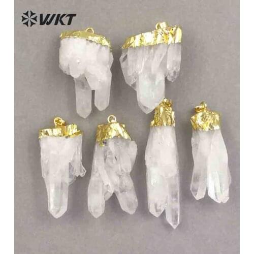 WT-P206Wholesale White Cluster Crystal Quartz Pendant Irregular Shape Healing Quartz With Gold Capped For Women Pendant Necklace