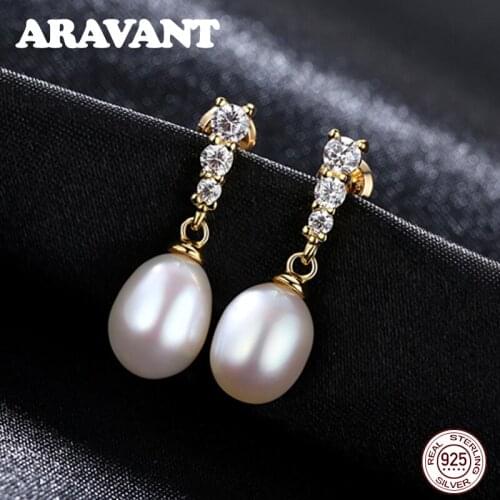 White Pearl Stud Earrings For Women 925 Sterling Silver Pave Cubic Zirconia Earring Fashion Jewelry