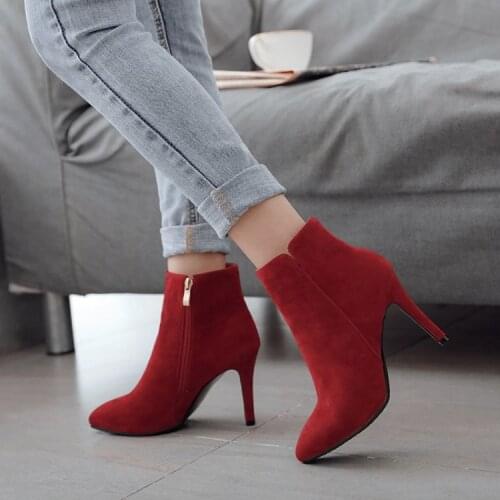 Oversized womens shoes 40-41 42 43 44 45 46 fashion pointed super high heel short boots suede slim heels womens Boots