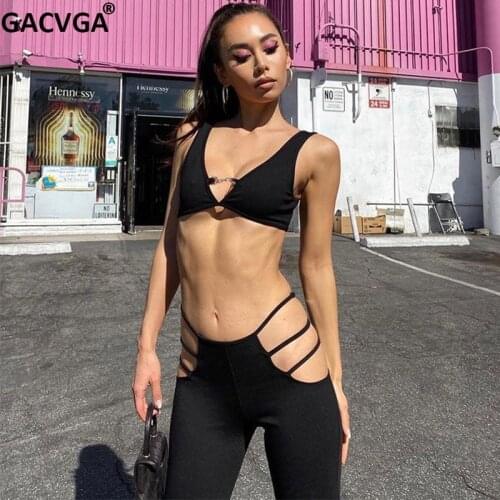 GACVGA Sleeveless Pant Suits 2021 Women Sexy Crop Top And Pants Sets Streetwear Trousers Two Piecs Set Summer Vest Tops