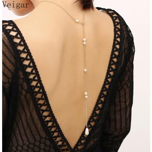 Water Drop Imitation Pearls Tassel Pendant Necklace Female 2018 Fashion Jewelry Ladies Party Long Back Chain Necklaces