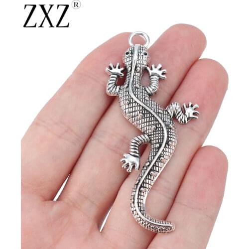 ZXZ 10pcs Tibetan Silver Large Gecko Lizard Charms Pendants for Jewelry Making Findings 72x31mm