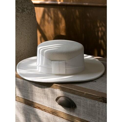 9Cm Wide Brim Wool Fedoras Women Pure Wool Felt Flat Jazz Hat Elegant British Women Winter Spring Brim Fedora Hat Sombrero 2021