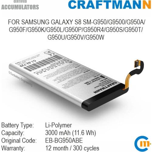 Battery for Samsung GALAXY S8 SM-G950/G9500/G950A/G950F/G950K/G950L/G950P/G950R4/G950S/G950T/G950U/G950V/G950W (EB-BG950ABE)