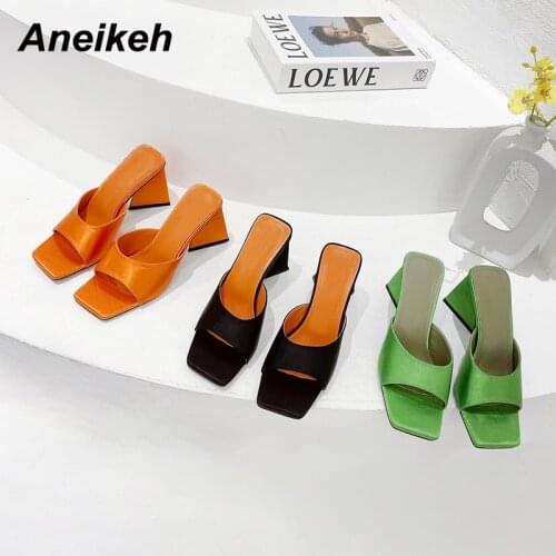 Aneikeh Summer Fashion Trend Womens Shoes Shallow Head Peep Toe Retro Sandals Concise High Heels Slippers 2021 Zapatos De Mujer