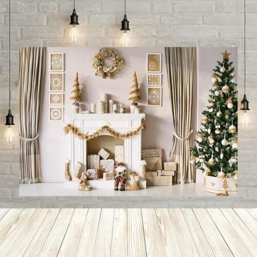 Avezano Photography Background Winter Christmas Tree Gift Fireplace Decor Baby Customized Photographic Backdrop For Photo Studio