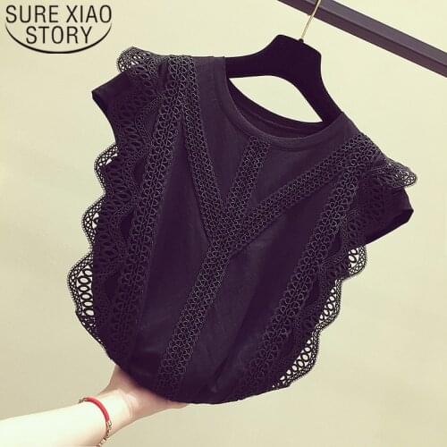 Solid Shirt Women Blouse Summer 2020 Womens Tops and Blouses Korean Fashion Clothing Plus Size Lace Patchwork Blusas 4835 50