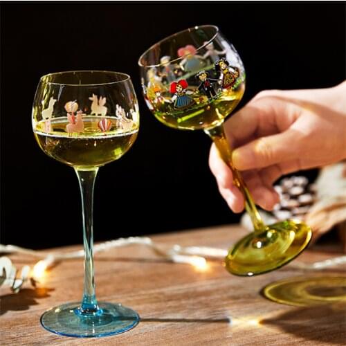 Wine Glass Goblet Alsatian Villain Glass Wine Cup Cocktail Glass Nordic ins Style Hand-painted Cute Doll