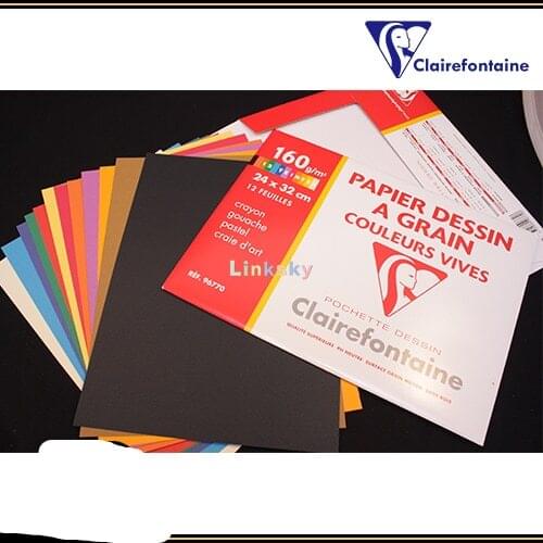 Clairefontaine - Une pochette Dessin a grain Etival 12 feuilles 24x32 cm 160g, teintes vives assorties,Pastel paper art supplies