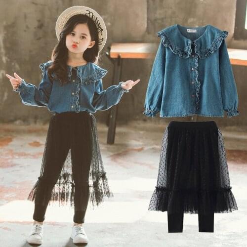 Spring Autumn Warm Girls Suit Jeans Coat + Culottes 2Pcs/Sets Teenage Childrens School Clothing Kids Party High Quality 2021