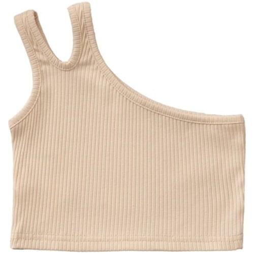 Childrens Shirt Summer Tank Tops Solid Color Slit One-Shoulder Tshirt Sleeveless Tight Crop Tops for Girls 2-7 Years