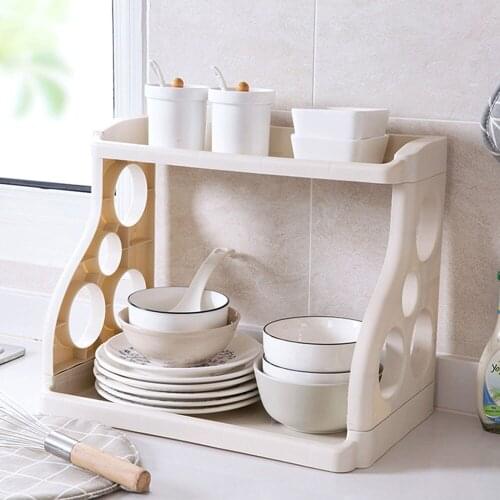 Double-layer kitchen Rack Seasoning Storage Rack Floor Plastic Knife Rack Seasoning Rack Kitchen Drawer Organizer Desk Organizer