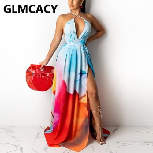 Halter Backless High Slit Maxi Dress Elegant Evening Party Club Vestidos