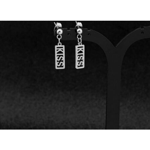 European and American New Letter KISS Square Earrings Stainless Steel Ear Clip Womens Love Jewelry Valentines Day Gift