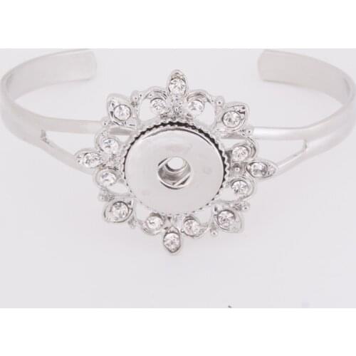 Hot Sale Fashion SG0032 Rhinestone Flower Metal trendy snap Bangles Bracelets 3colors fit 18MM snap buttons DIY Jewelry
