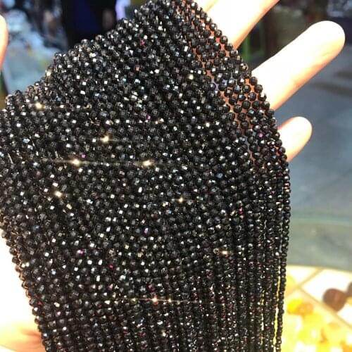 2mm 3mm Faceted Natural Black Spinels Stone Beads Bright Quality Cutting Loose Stone Beads Fit DIY Necklace Bracelet Making