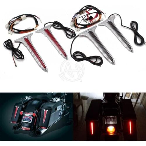 1set Chrome Wedge LED Brake Tail Light Warning Light Rear Saddlebag Accents Lights Smoke/Red Lenses For Harley Touring 1993-2013