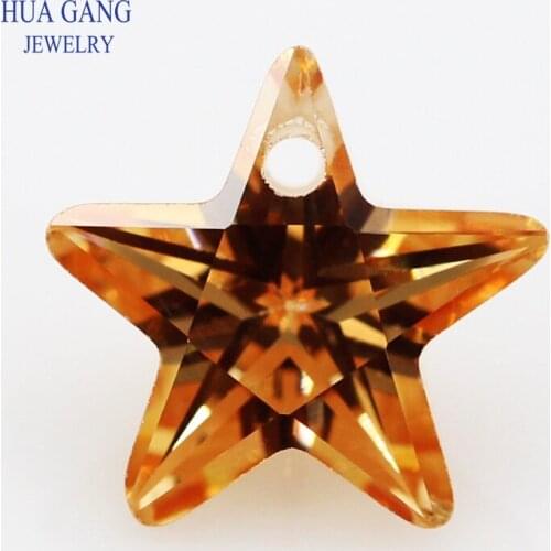 Single Hole AAAAA Star Shape Champagne Cubic Zirconia Stone For Jewelry Making 4x4~10x10mm High Quality CZ Free Shipping