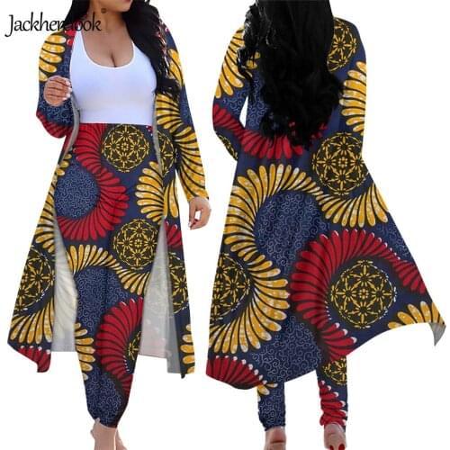 Jackherelook Africa Tribal Classic Ethnic Print Vintage 2 Piece Open Front Cardigan and Pants for Womens Long Sleeve Outfits