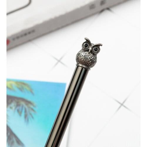 Kawaii Metal Owl Ballpoint Pens Luxury Writing Handle Pens Gifts Signature School Office Stationery Supplies black ink 1.0mm
