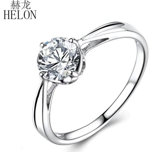 HELON 0.8ct Round Moissanites Ring Solid 10k White Gold 6mm Round Lab Grown Moissanites Diamond Engagement Ring Jewelry Women