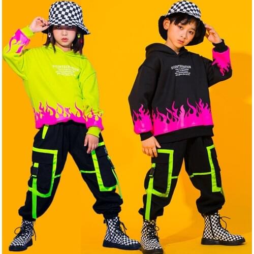 For 8 10 12 14 Yrs Hip Hop Clothing Set Loose Hoodies Green Running Pants for Girls Boys Outfits Jazz Dance Costume Pop Clothes